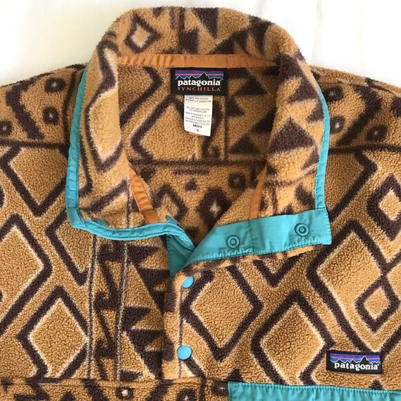 Patagonia Synchilla Montana Siete Brown Bear Snap-T Fleece Pullover Mens S Vtg - Picture 2 of 10